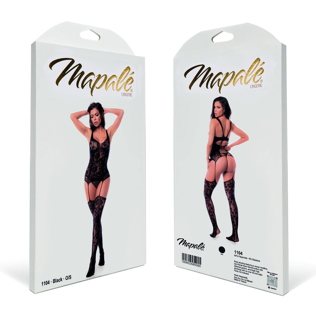 Fishnet Stocking with Necklines and Straps - One Size - Black - Image 2