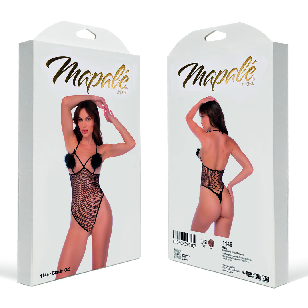 Feather Kiss Fishnet Bodysuit - One Size - Black - Image 2