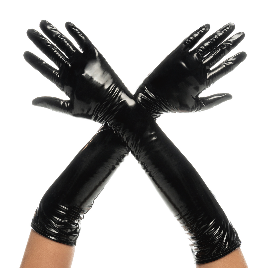 Cruella - High Gloss Gloves - S/M - Gloss Black - Image 2