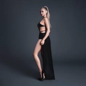 Take Me - Latex-look Vinyl and Mesh Bodysuit with Flirty Skirt - M - Black