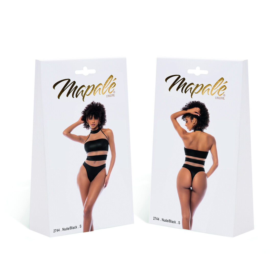 Halter Bodysuit - L - Nude/Black - Image 2