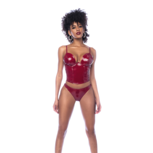 Two Piece Bustier Set - L - Gloss Wine Red