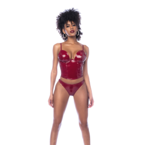 Two Piece Bustier Set - M - Gloss Wine Red