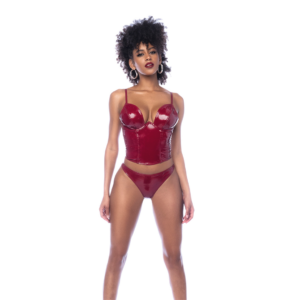 Two Piece Bustier Set - XL - Gloss Wine Red