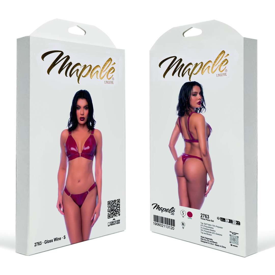 Two Piece Bra Set - XL - Gloss Wine Red - Image 2