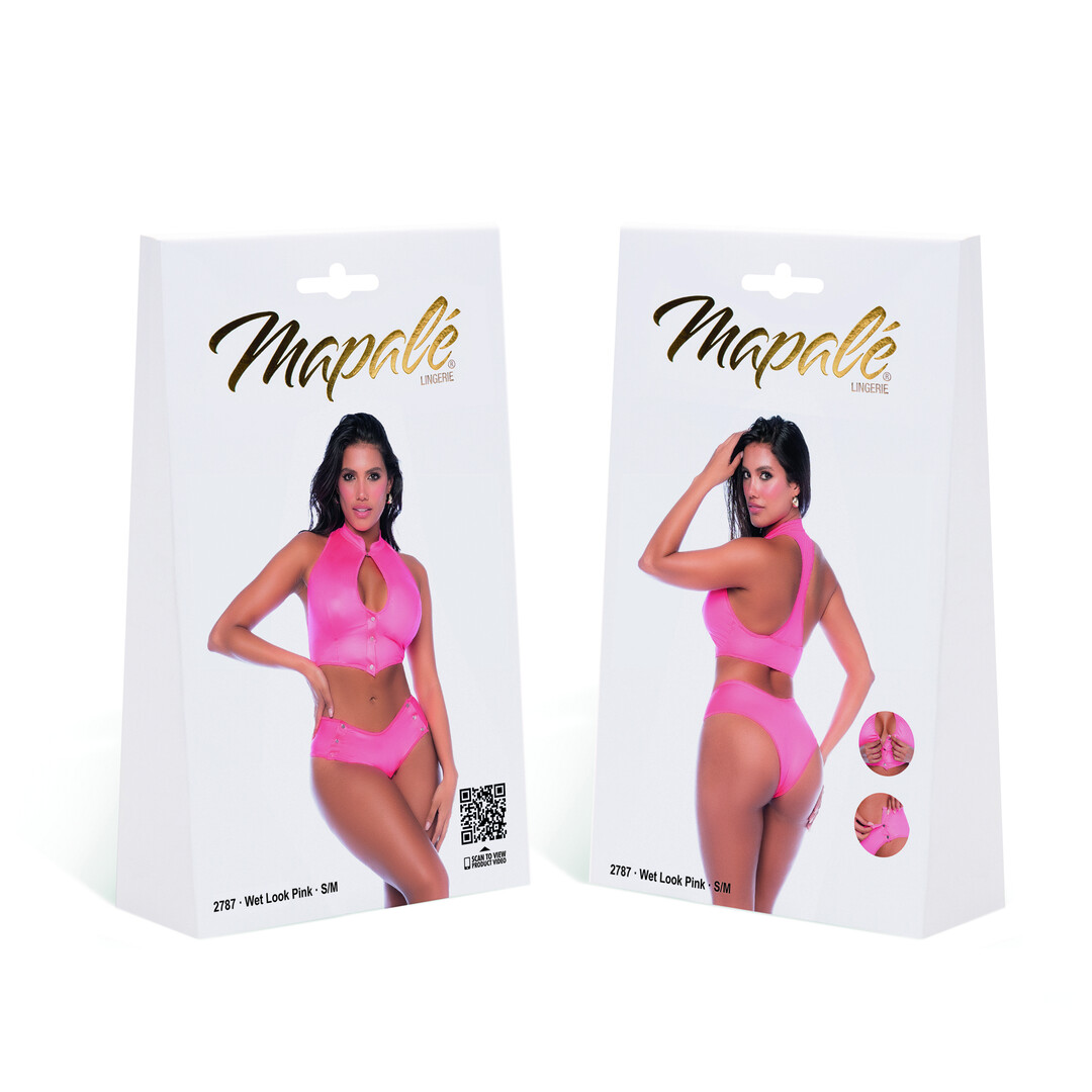 Two Piece Set - S/M - Wet Look Pink - Image 2