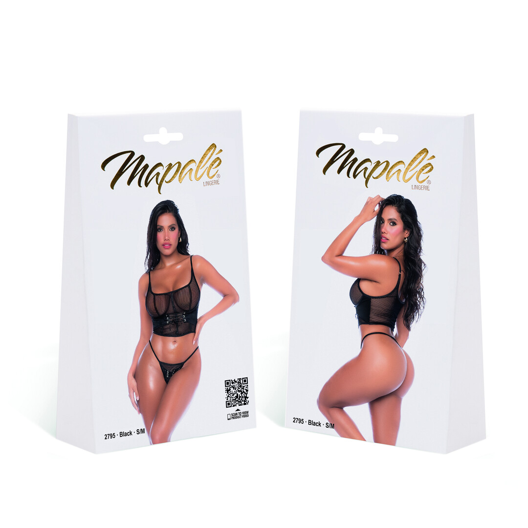 Lace-up Mesh Two Piece Set - S/M - Black - Image 2