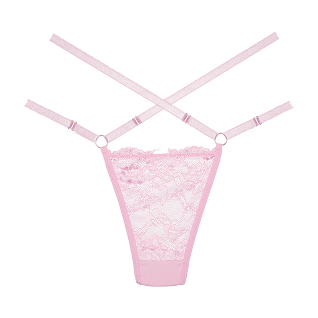 Cherished - Lace and Mesh Thong - OS - Pink - Image 3