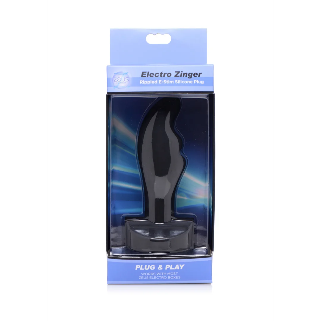 Electro Zinger Rippled E-stim Silicone Plug - black