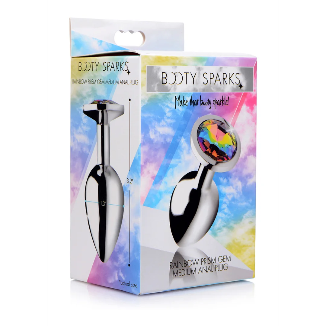 Rainbow Prism Gem Anal Plug - Medium - Silver