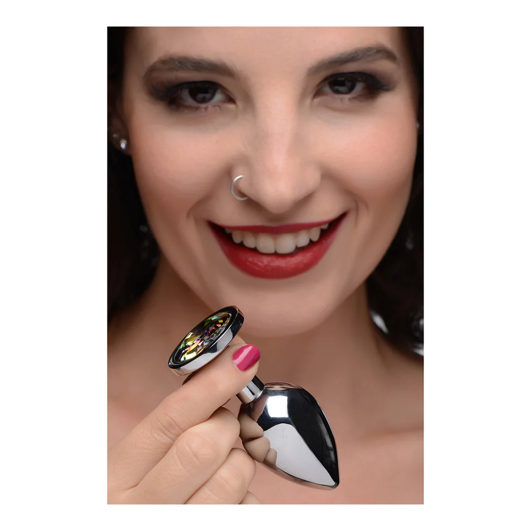 Rainbow Prism Gem Anal Plug - Medium - Silver