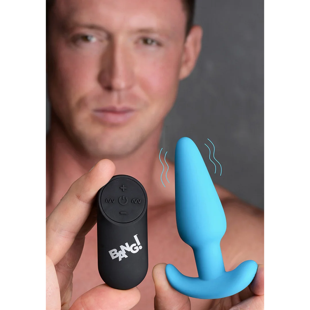 21X Vibrating Silicone Butt Plug with Remote Control - Blue