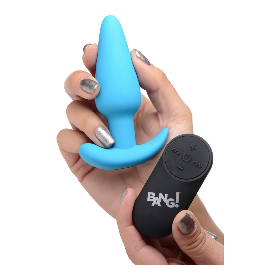 21X Vibrating Silicone Butt Plug with Remote Control - Blue