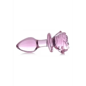 Glass Medium Anal Plug - Pink Rose