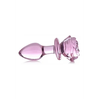 Glass Medium Anal Plug - Pink Rose