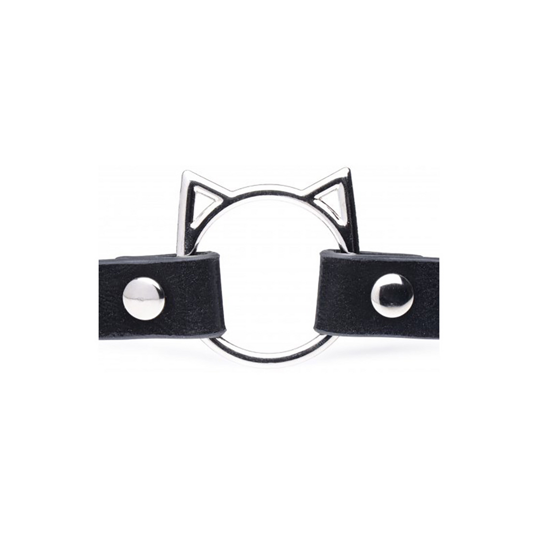 Kinky Kitty Ring Slim Choker - PU Leather - Black - Image 5