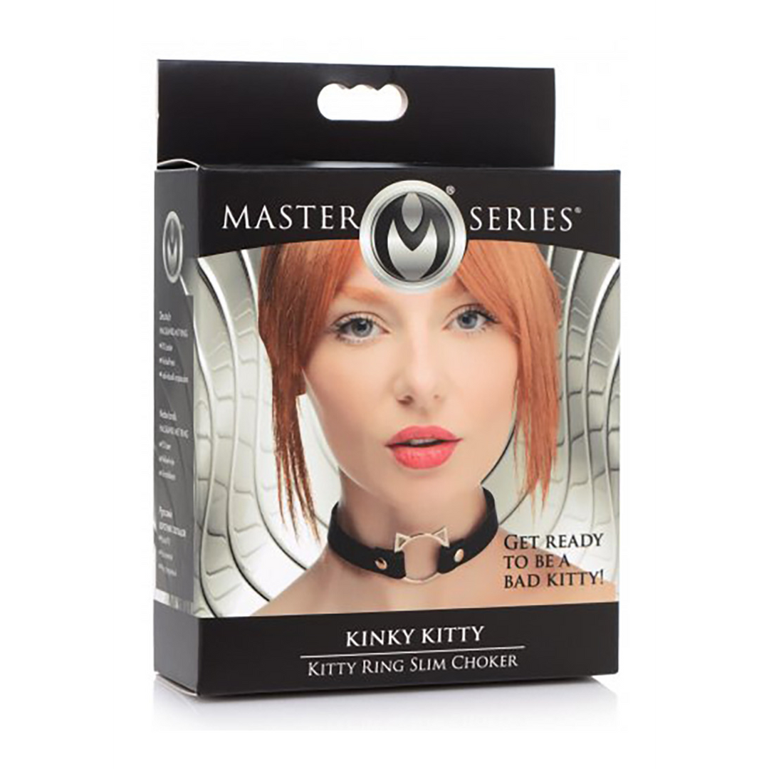 Kinky Kitty Ring Slim Choker - PU Leather - Black - Image 2