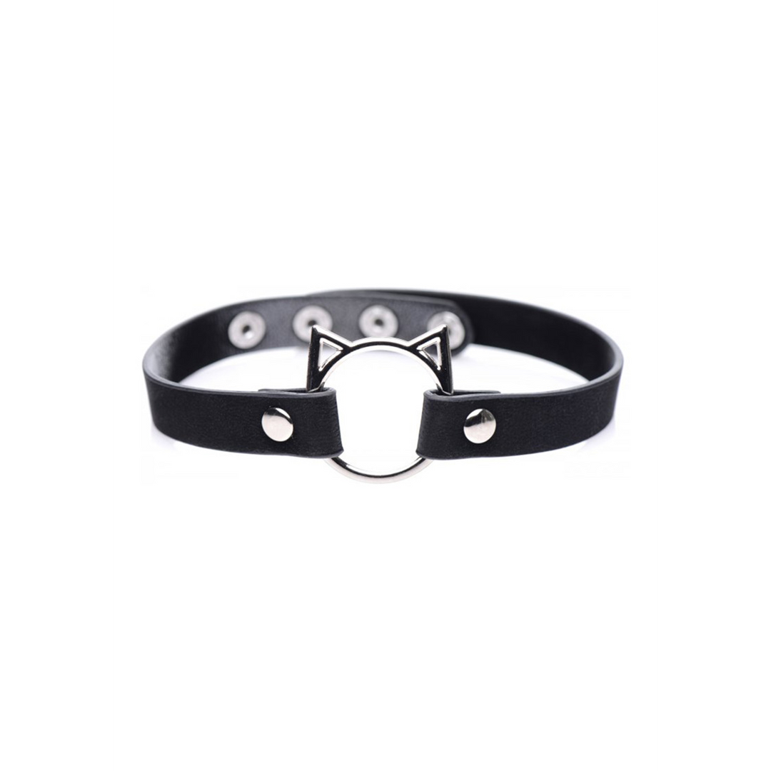 Kinky Kitty Ring Slim Choker - PU Leather - Black - Image 3