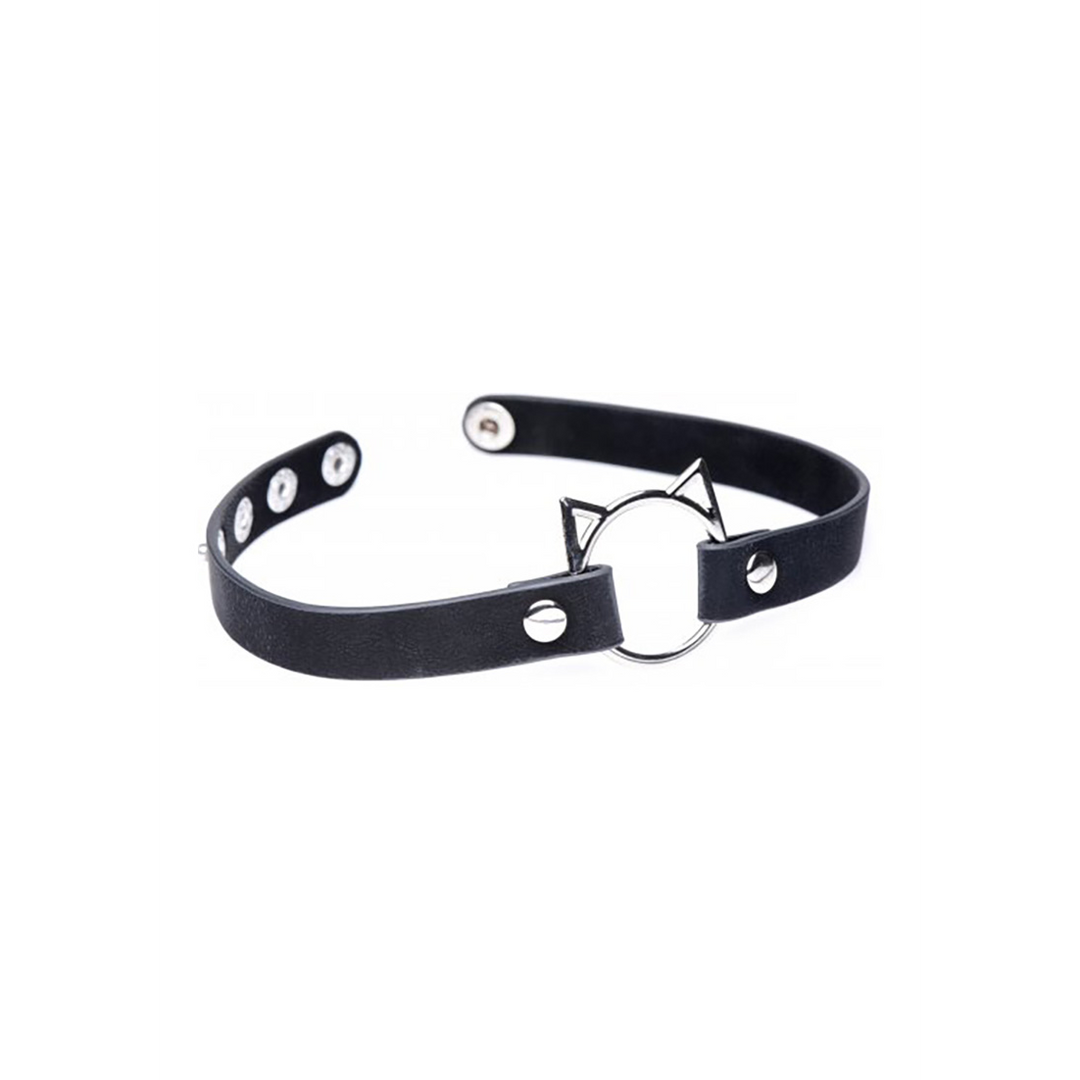 Kinky Kitty Ring Slim Choker - PU Leather - Black - Image 4