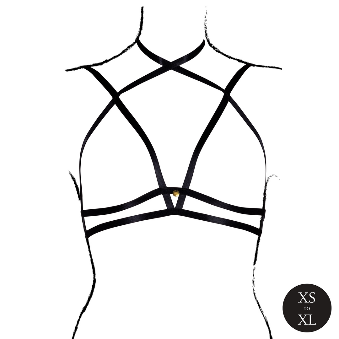 Open Cup Triangle Bra with Neck Strap and Adjustable Sliders - One Size - Black - Image 5