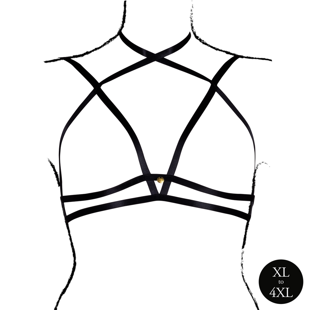 Open Cup Triangle Bra with Neck Strap and Adjustable Sliders - Queen Size - Black - Image 5