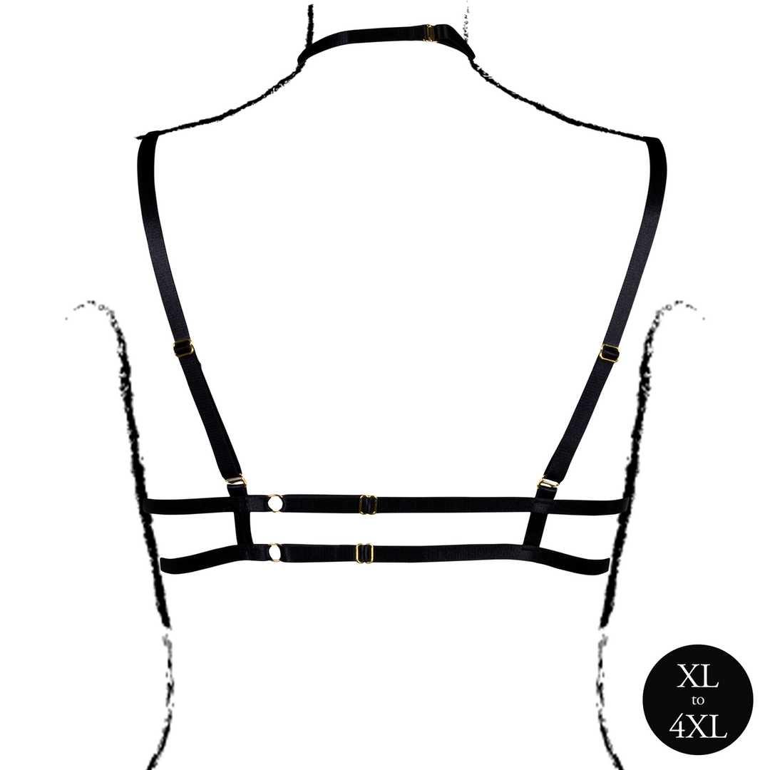Open Cup Triangle Bra with Neck Strap and Adjustable Sliders - Queen Size - Black - Image 6