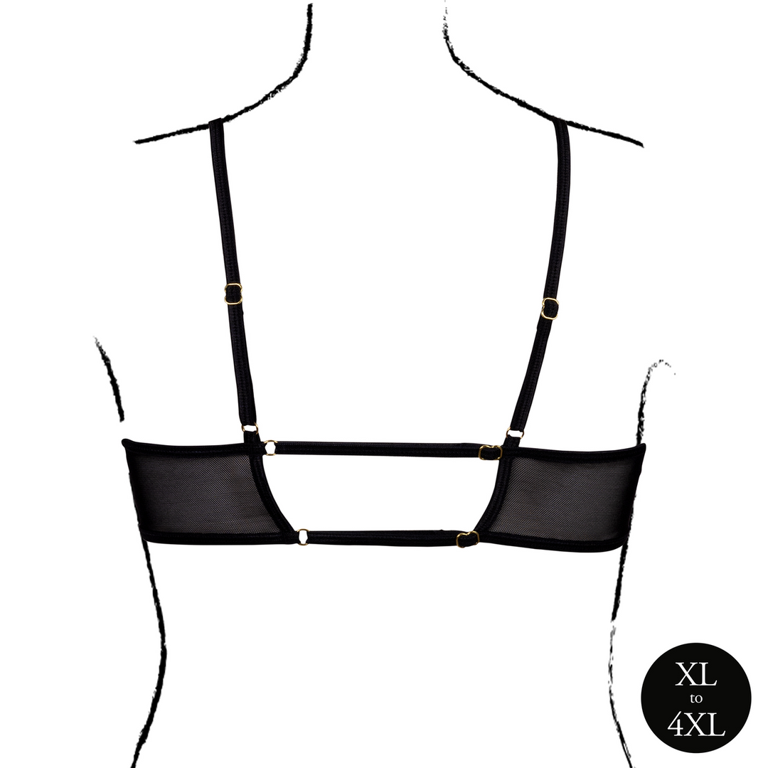 Keyhole Mesh Bra with Double Back Straps and Adjustable Sliders - Queen Size - Black - Image 6