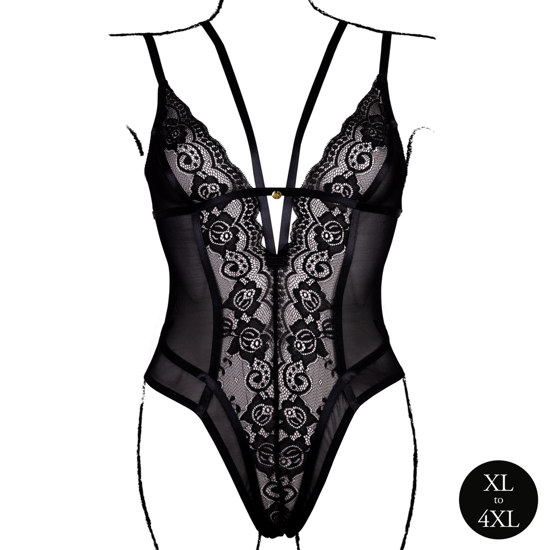 Wireless Lace Bodysuit with Adjustable Sliders - Queen Size - Black - Image 5