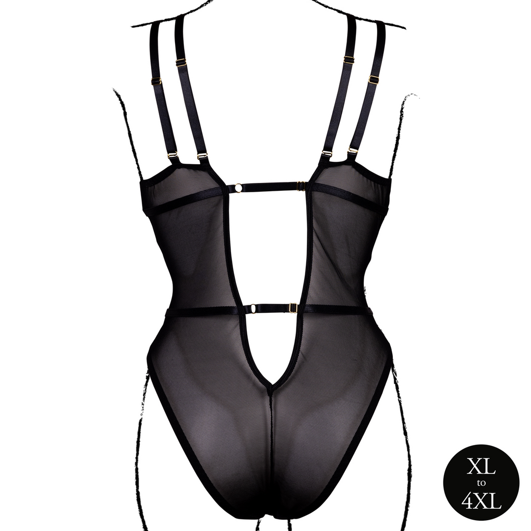 Wireless Lace Bodysuit with Adjustable Sliders - Queen Size - Black - Image 6