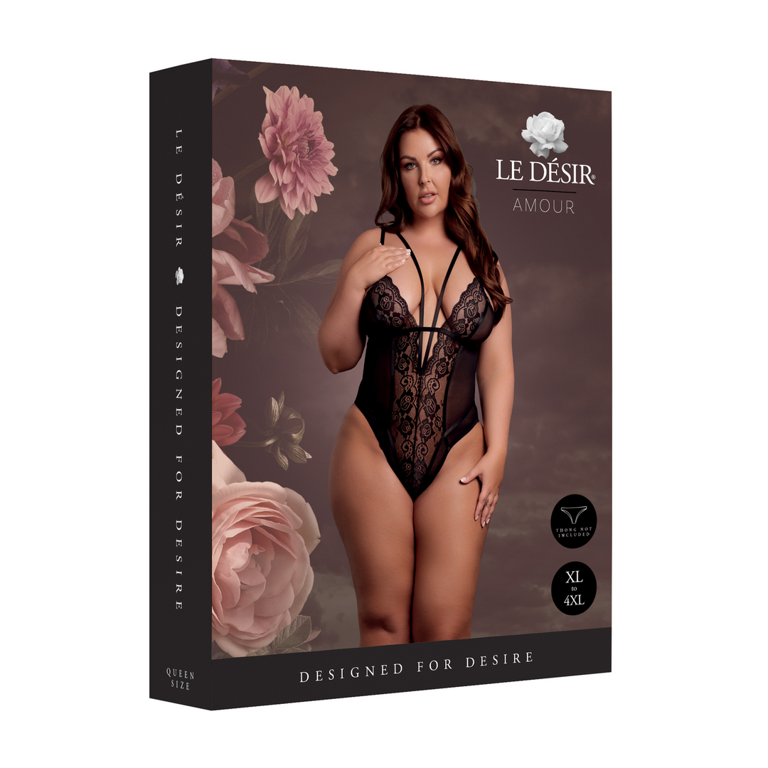 Wireless Lace Bodysuit with Adjustable Sliders - Queen Size - Black - Image 2