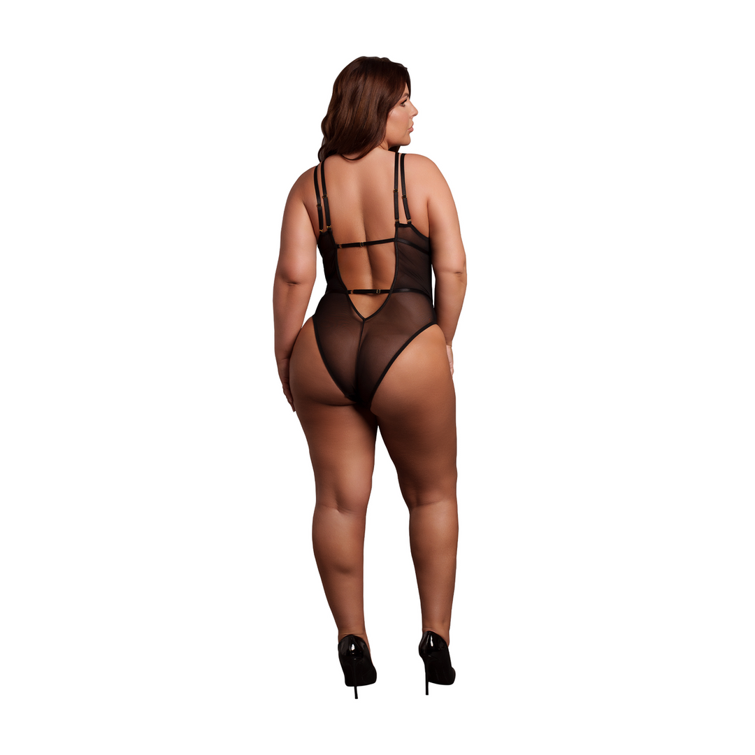 Wireless Lace Bodysuit with Adjustable Sliders - Queen Size - Black - Image 4