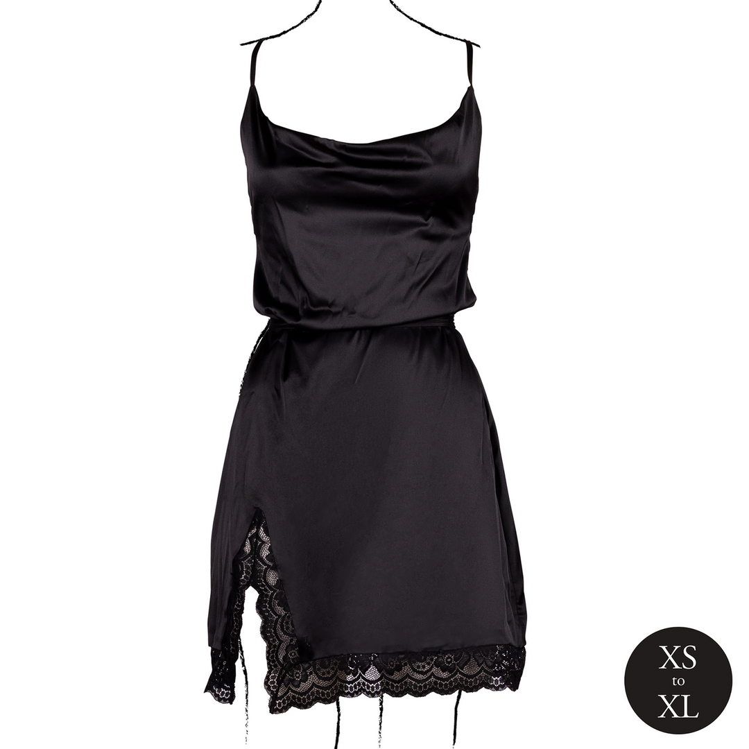 Open Back Silk Dress with Criss Cross Details and Slit - One Size - Black - Image 5