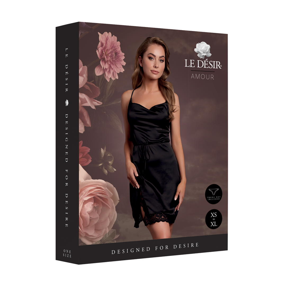 Open Back Silk Dress with Criss Cross Details and Slit - One Size - Black - Image 2