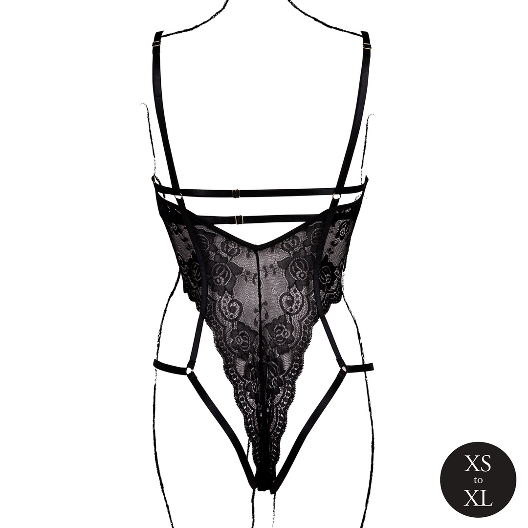 Lace Underwired Open Cup Bodysuit with Adjustable Sliders - One Size - Black - Image 6