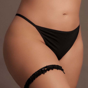Noel - Elastic Lace Garter with Golden Details - Queen Size - Black
