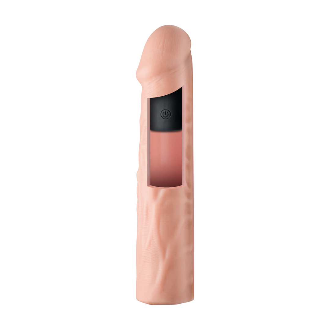 Enhancers - Vibrating Realistic Penis Extension with Remote Control - Light - Image 6