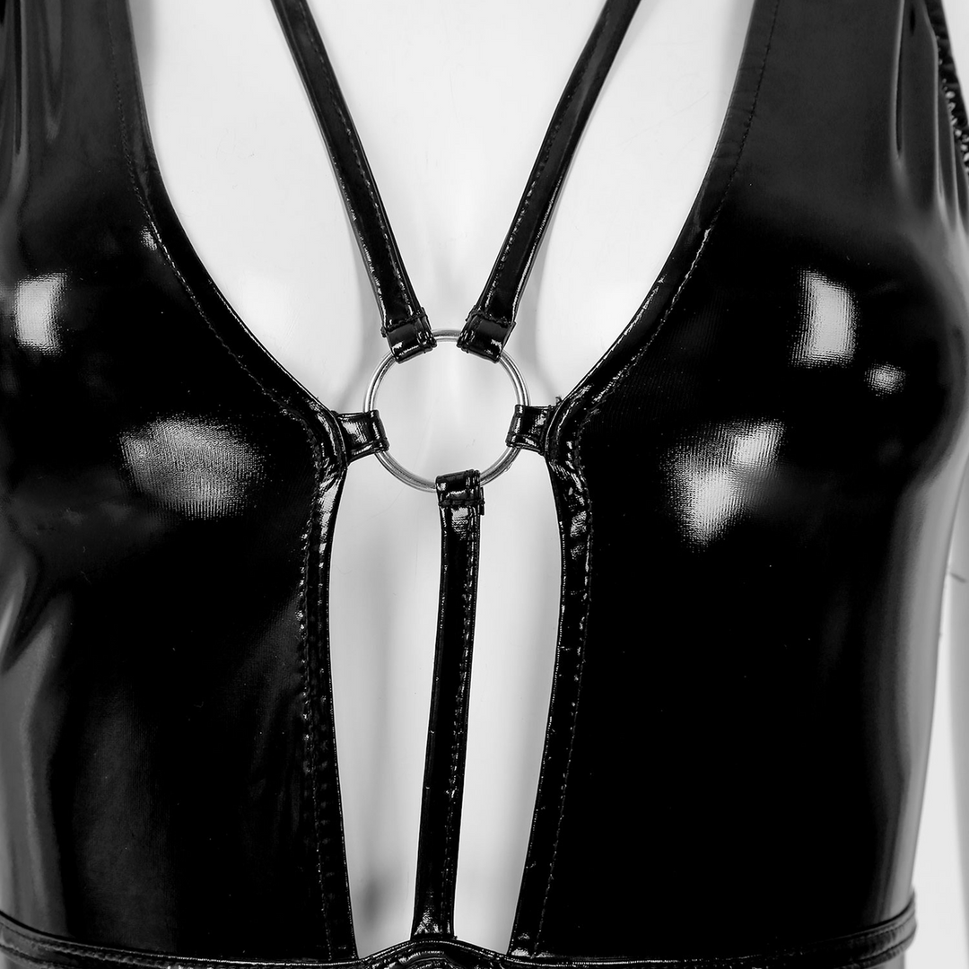 Wetlook Deep-V Bodysuit - S/M - Black - Image 5