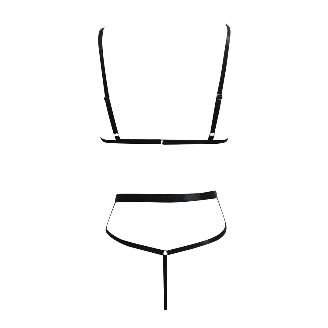 Micro Faux Leather Two Piece Set with Chain - S/M - Black - Image 6