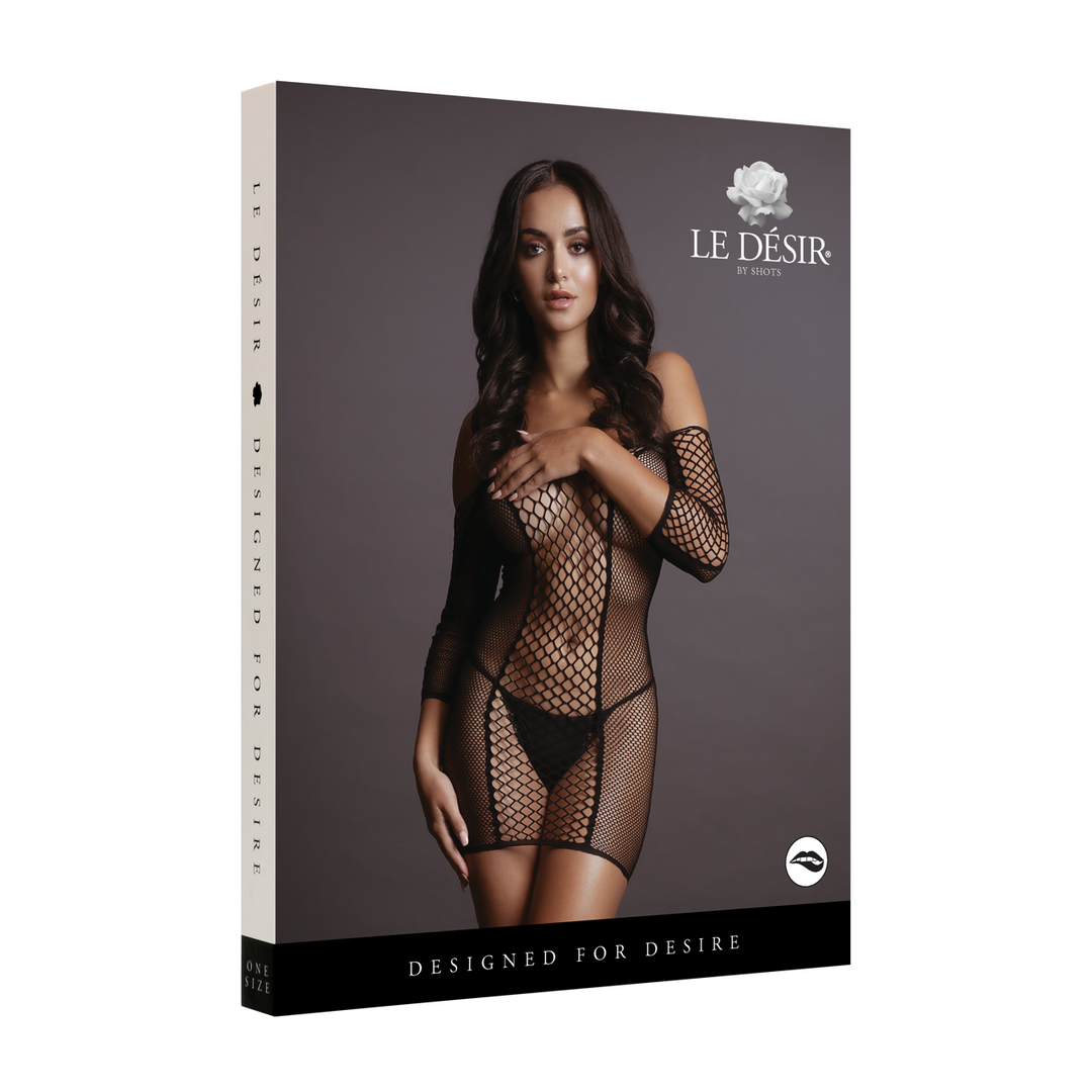 Duo Net Sleeved Mini Dress - One Size - Black - Image 2