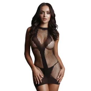 Net Contrast Mini Dress - Black