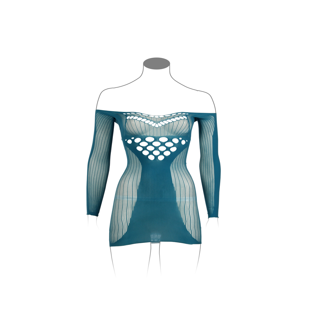 Long-Sleeved Net Mini Dress - Queen Size - Blue - Image 7