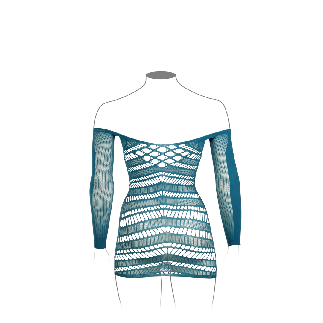 Long-Sleeved Net Mini Dress - Queen Size - Blue - Image 8