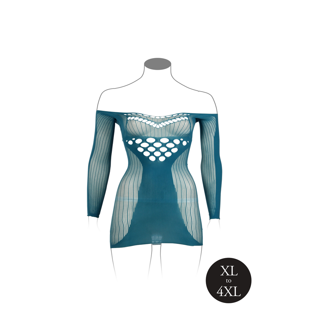 Long-Sleeved Net Mini Dress - Queen Size - Blue - Image 9