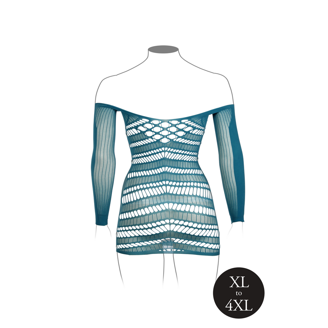 Long-Sleeved Net Mini Dress - Queen Size - Blue - Image 10