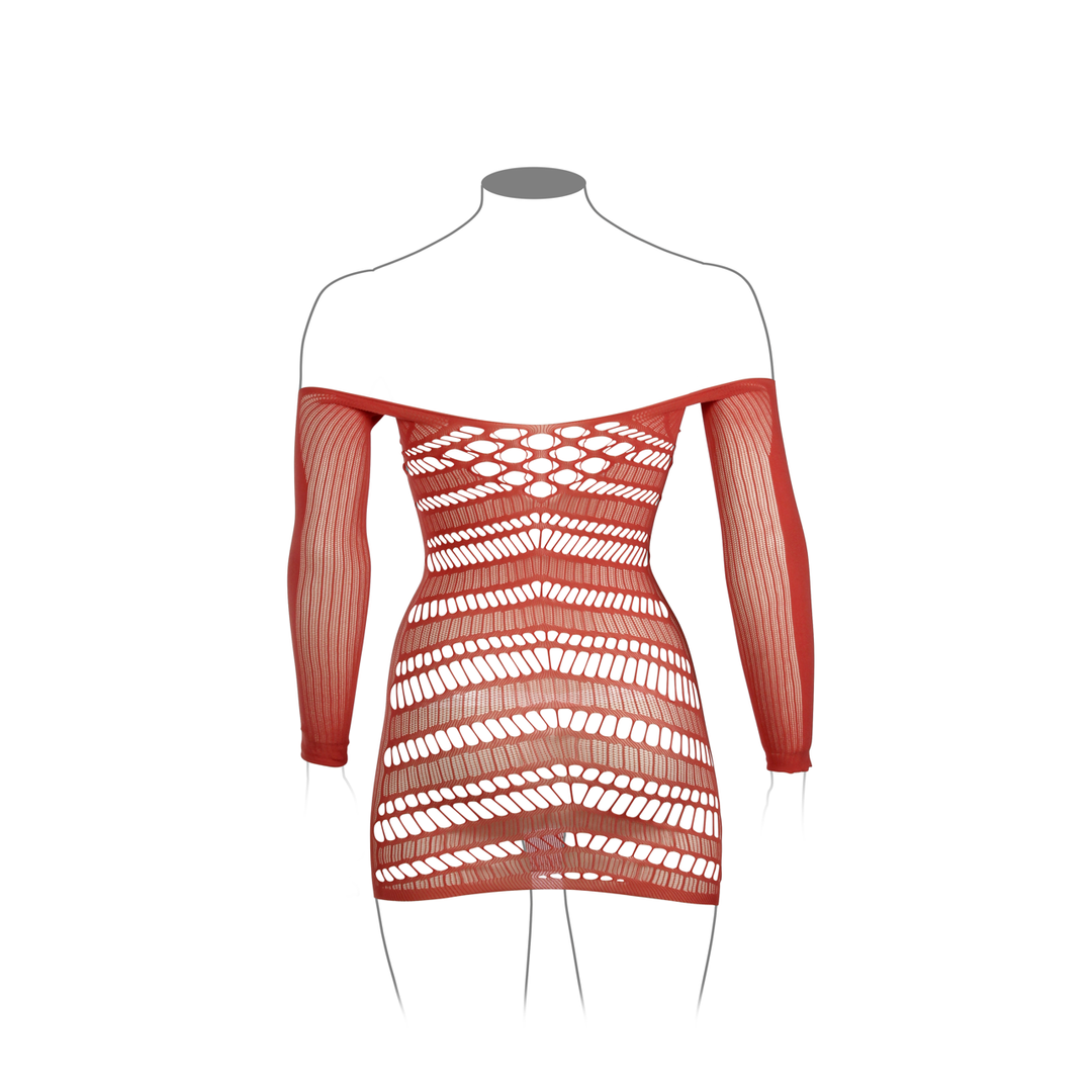 Long-Sleeved Net Mini Dress - Queen Size - Red - Image 8