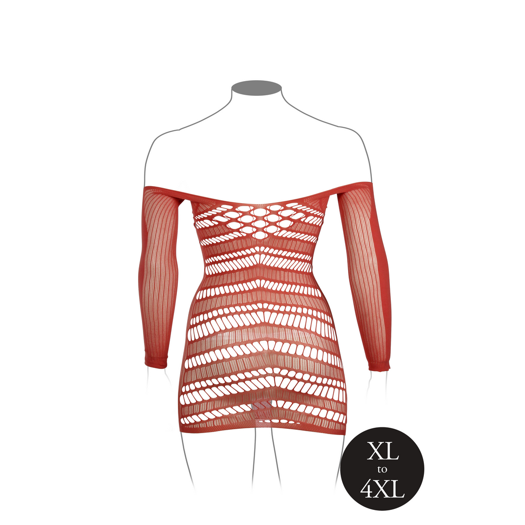 Long-Sleeved Net Mini Dress - Queen Size - Red - Image 10