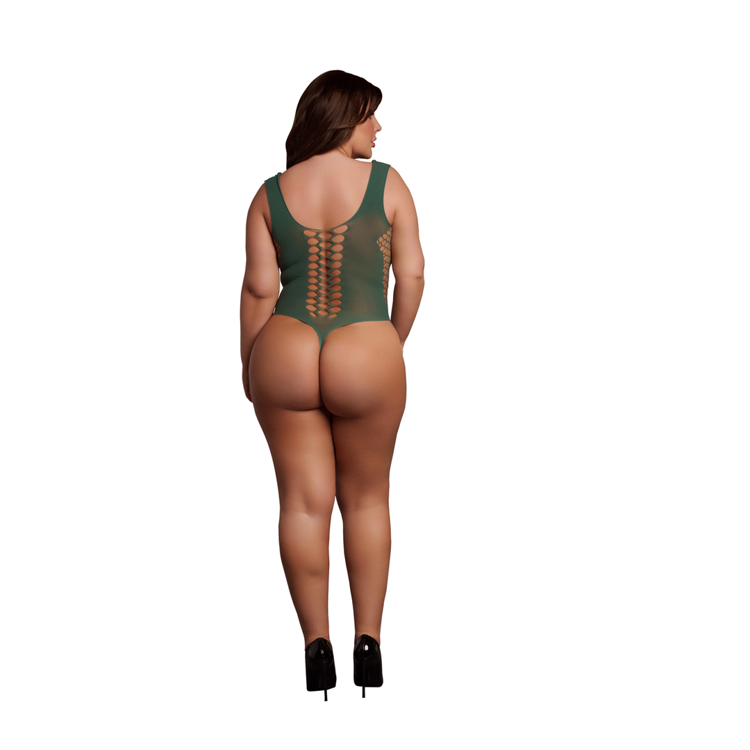 V-Neck Teddy with Opaque Panels - Queen Size - Red - Image 3