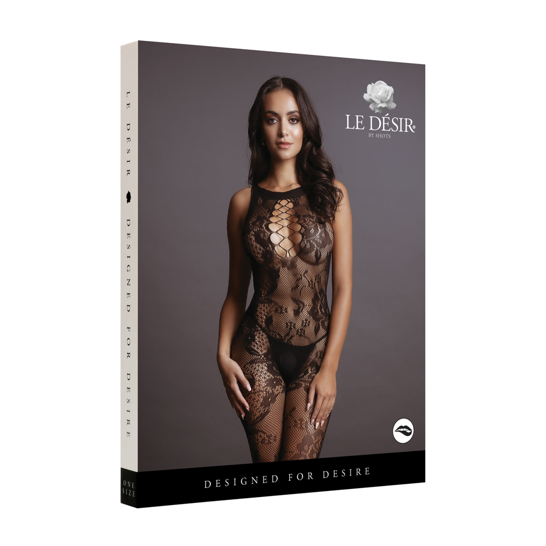 Criss Cross Neck Bodystocking - One Size - Black - Image 2