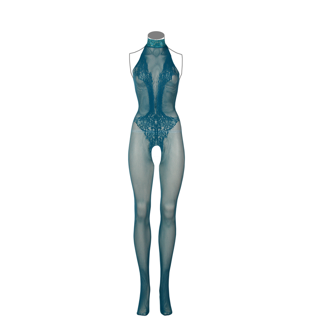 Fishnet and Lace Bodystocking - One Size - Blue - Image 10