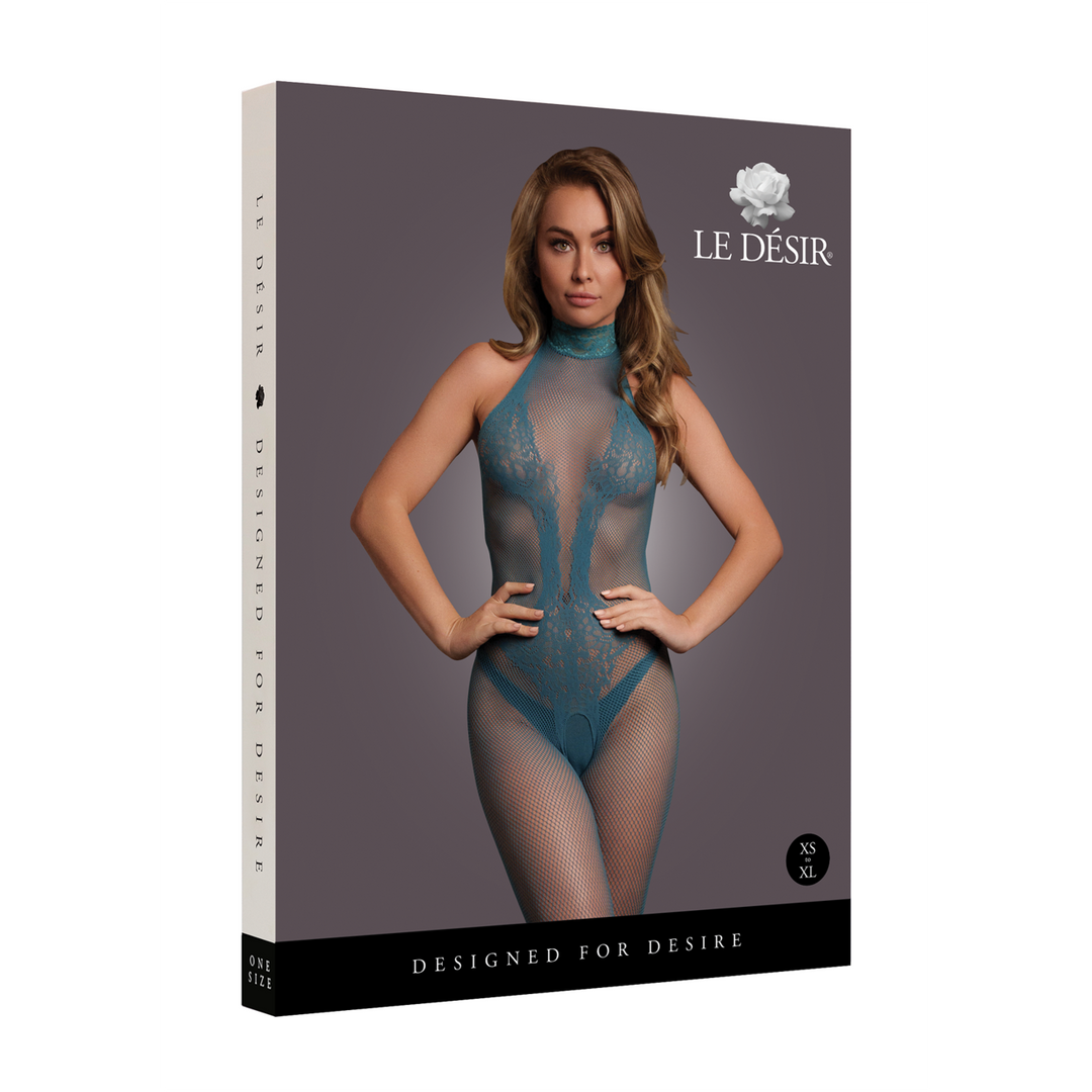 Fishnet and Lace Bodystocking - One Size - Blue - Image 2